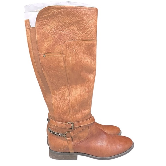 Marc Fisher Alexis Tall Cognac Boot 9.5  Brown Leather 16.5” Western Fall Trend - Picture 1 of 9